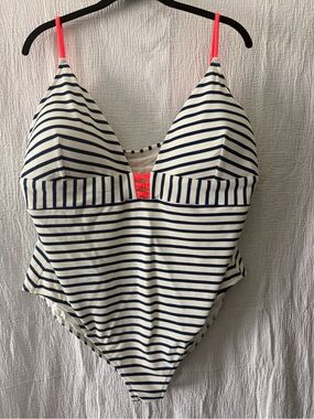 J. Crew Navy One-Piece with Neon Pink Straps